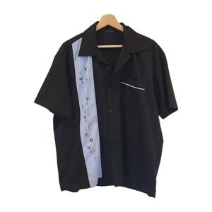 VTG Steady Bowling Shirt Mens XL Black Martini Cocktail Atomic Button‎ Up USA